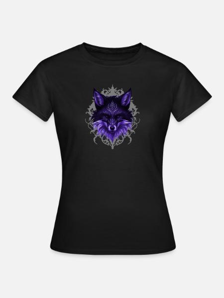 lila Fuchskopf Mandala Portrait - Frauen T-Shirt - Schwarz