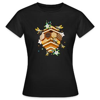 Ruche envahie par les abeilles et les pommiers en fleurs - T-shirt Femme - noir - Devant - AI Model Female 172 dark (172cm)