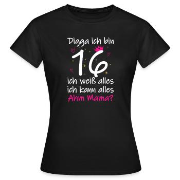 16e anniversaire Garçon Fille 16e anniversaire Digga J’ai 16 ans - T-shirt Femme - noir - Devant - AI Model Female 172 dark (172cm)
