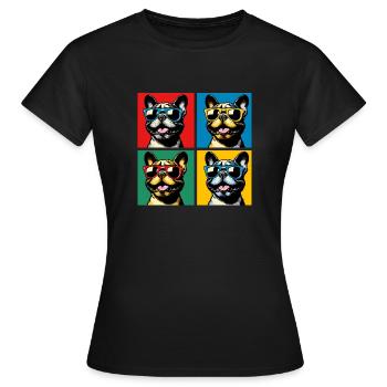 Frenchie Pop Art Bubbles, Pancake, Chonk, Nibbles - Women's T-Shirt - black - Front - AI Model Female 172 dark (172cm)