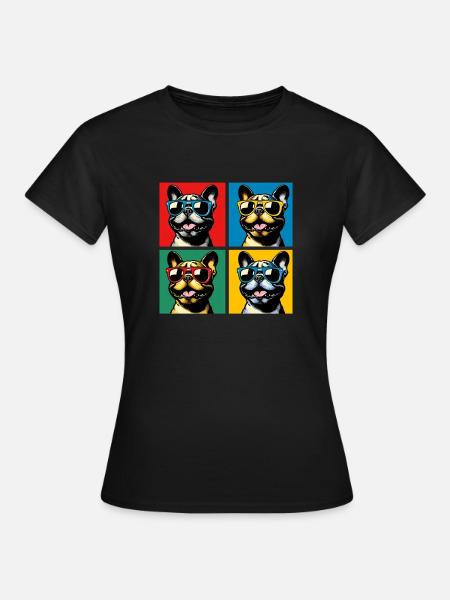 Frenchie Pop Art Bubbles, Pancake, Chonk, Nibbles - Women's T-Shirt - black