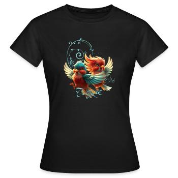 Mélodie d’amour d’oiseaux tendres. - T-shirt Femme - noir - Devant - AI Model Female 172 dark (172cm)