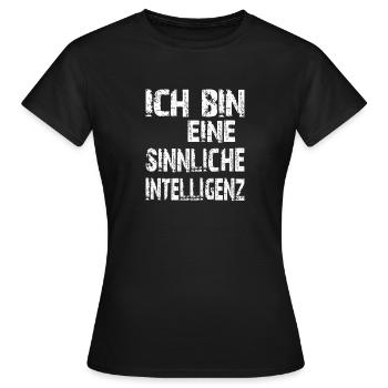 KI Spruch Ich bin eine sinnliche Intelligenz - Frauen T-Shirt - Schwarz - Vorne - AI Model Female 172 dark (172cm)