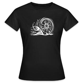 Jante de course avec flammes – Tribal Auto Design - T-shirt Femme - noir - Devant - AI Model Female 172 dark (172cm)