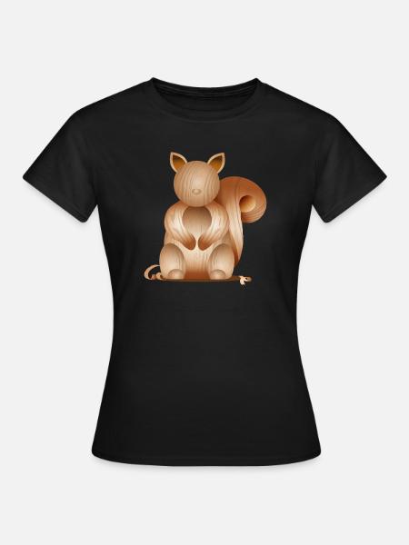 Illustration in Holzoptik–Verspieltes Eichhörnchen - Frauen T-Shirt - Schwarz