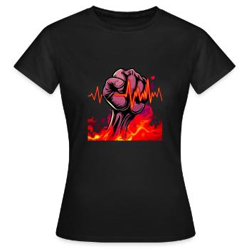 Starke Faust mit feurigen Herzschlag - Frauen T-Shirt - Schwarz - Vorne - AI Model Female 172 dark (172cm)