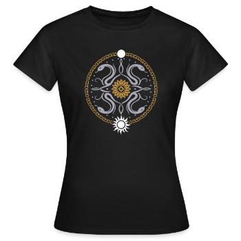 Schlangen Rad mit Sonne und Mond - Frauen T-Shirt - Schwarz - Vorne - AI Model Female 172 dark (172cm)