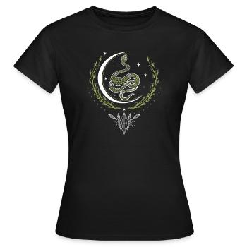 Schlange mit Mondsichel und Kristallen - Frauen T-Shirt - Schwarz - Vorne - AI Model Female 172 dark (172cm)