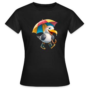 Verspielter Möwen-Charakter mit Regenschirm - Frauen T-Shirt - Schwarz - Vorne - AI Model Female 172 dark (172cm)