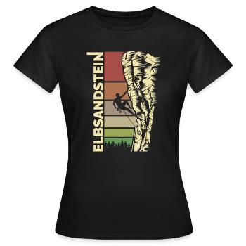 Escalade des montagnes de grès de l’Elbe - Suisse saxonne - T-shirt Femme - noir - Devant - AI Model Female 172 dark (172cm)