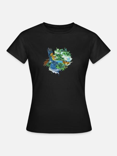 Flug der tropischen Papageien – Dschungelhimmel Blick - Frauen T-Shirt - Schwarz