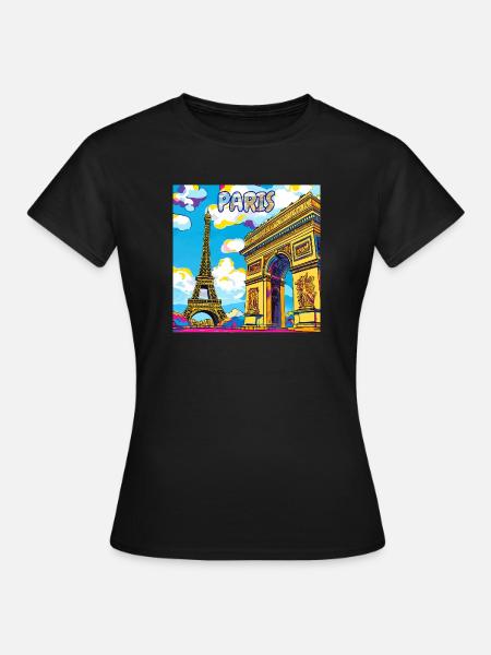 Paris Pop Art: Eiffel-Arc-Traumlandschaft - Frauen T-Shirt - Schwarz