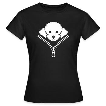 Kleiner Pudel, der in einem Reißverschluss versteckt ist - Frauen T-Shirt - Schwarz - Vorne - AI Model Female 172 dark (172cm)