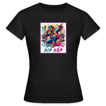 Hip-Hop Vibes – Rapper mit Mikrofon - Frauen T-Shirt - Schwarz - Vorne - AI Model Female 172 dark (172cm)