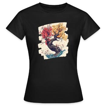 Printemps Printemps Début Fleur Fleurs - T-shirt Femme - noir - Devant - AI Model Female 172 dark (172cm)