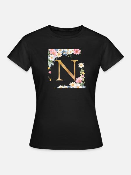 N Monogramm, Floral, personalisierbar - Frauen T-Shirt - Schwarz