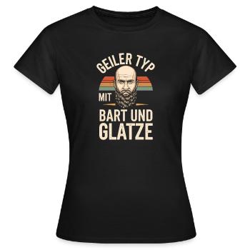 Geiler Typ Mit Bart & Glatze Glatzkopf Bartträger - Frauen T-Shirt - Schwarz - Vorne - AI Model Female 172 dark (172cm)