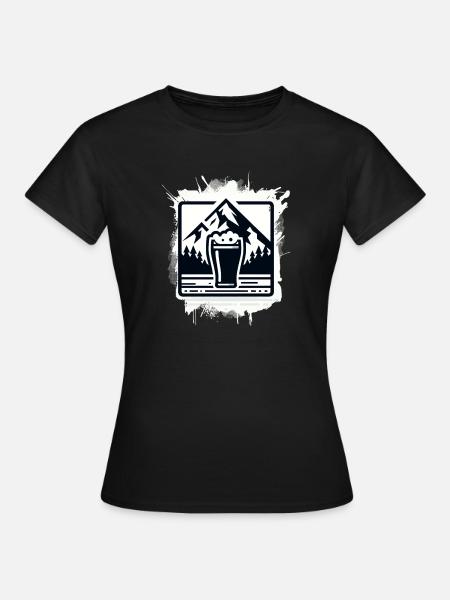 Bergsee mit Bierglas Motiv - Frauen T-Shirt - Schwarz