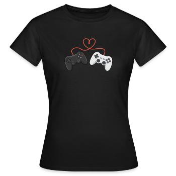 Herzverdrahtete Controller-Duo - Frauen T-Shirt - Schwarz - Vorne - AI Model Female 172 dark (172cm)