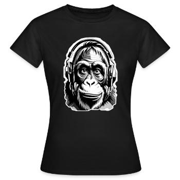 Musik Affe Gorilla mit Kopfhoerer als Geschenkidee - Frauen T-Shirt - Schwarz - Vorne - AI Model Female 172 dark (172cm)