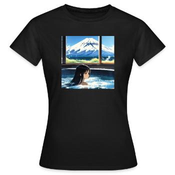 Anime girl relaxing in a hot tub - Frauen T-Shirt - Schwarz - Vorne - AI Model Female 172 dark (172cm)
