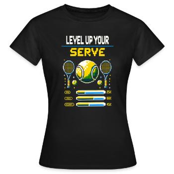 Kinder Tennis Level Up your Serve Hoodie T-Shirt - Frauen T-Shirt - Schwarz - Vorne - AI Model Female 172 dark (172cm)