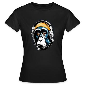 Musik Affe Schimpanse Kopfhoerer als Geschenkidee - Frauen T-Shirt - Schwarz - Vorne - AI Model Female 172 dark (172cm)