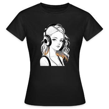Musik Frau Mädchen Kopfhoerer Rave Geschenkidee - Frauen T-Shirt - Schwarz - Vorne - AI Model Female 172 dark (172cm)