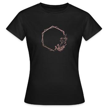 Rosa Sechseck im Doppelrahmen mit Pflanze & Blume - Frauen T-Shirt - Schwarz - Vorne - AI Model Female 172 dark (172cm)
