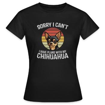 Playful Chihuahua with Retro Sunset - Women's T-Shirt - black - Front - AI Model Female 172 dark (172cm)