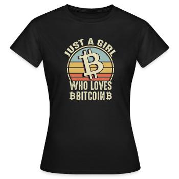 Just a Girl Who Loves Bitcoin – Retro Krypto - Frauen T-Shirt - Schwarz - Vorne - AI Model Female 172 dark (172cm)