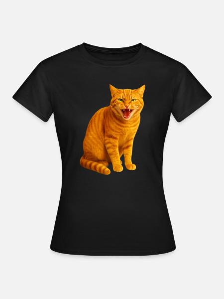 Fauchende orange getigerte Katze - Frauen T-Shirt - Schwarz