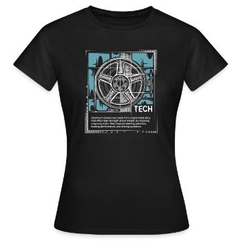 Schéma directeur des jantes – Roue d’esquisse technologique - T-shirt Femme - noir - Devant - AI Model Female 172 dark (172cm)