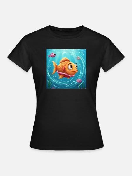 Verspielter Goldfisch in buntem Wasser - Frauen T-Shirt - Schwarz
