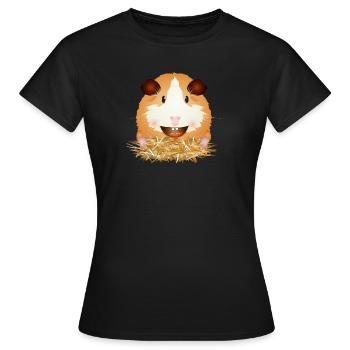 Lachendes Meerschweinchen im Stroh – Gute Laune - Frauen T-Shirt - Schwarz - Vorne - AI Model Female 172 dark (172cm)