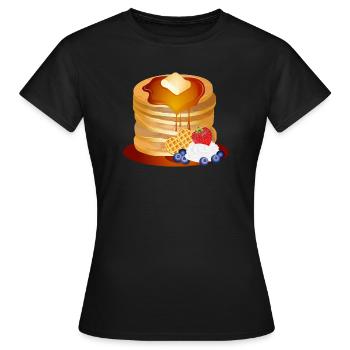 Pancakes Motif with Butter Flake and Maple Syrup - Women's T-Shirt - black - Front - AI Model Female 172 dark (172cm)