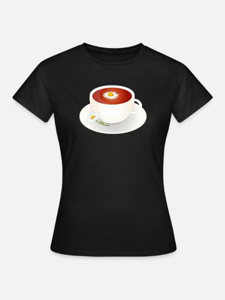 Kamillentee Motiv mit Blüte in eleganter Tasse - Frauen T-Shirt - Schwarz