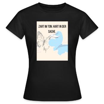 Sanfte Empathie mit Schmetterling und Storch - Frauen T-Shirt - Schwarz - Vorne - AI Model Female 172 dark (172cm)