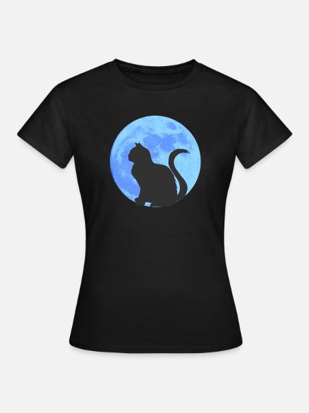 Mondkatze Silhouetten - Frauen T-Shirt - Schwarz