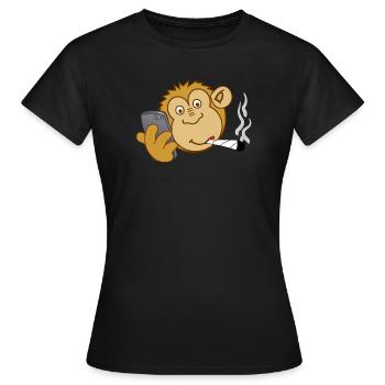Singe avec téléphone et joint – addiction moderne - T-shirt Femme - noir - Devant - AI Model Female 172 dark (172cm)