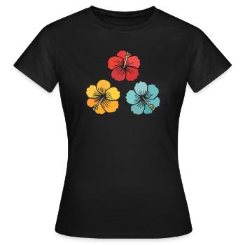 Hibiskus Trio – Vintage Blumen (rot, gelb, türkis) - Frauen T-Shirt - Schwarz - Vorne - AI Model Female 172 dark (172cm)