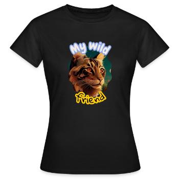 Wild Cat Friendship Illustration - Women's T-Shirt - black - Front - AI Model Female 172 dark (172cm)