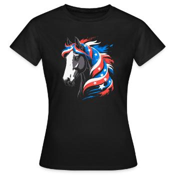 Patriotisches Pferd mit Sternenmähne - Frauen T-Shirt - Schwarz - Vorne - AI Model Female 172 dark (172cm)