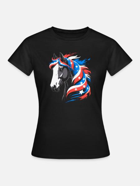 Patriotisches Pferd mit Sternenmähne - Frauen T-Shirt - Schwarz
