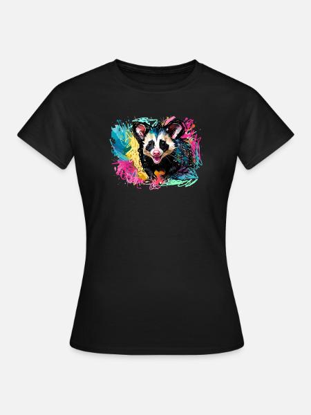 Opossum, ilustration,Beutelratte, bunt, Graffiti - Frauen T-Shirt - Schwarz