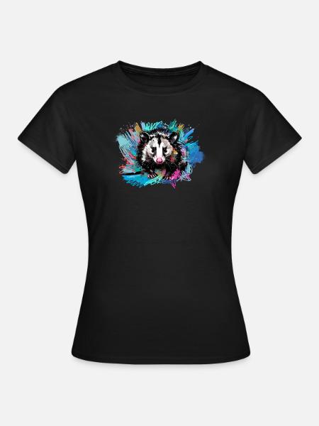 Opossum, ilustration,Beutelratte, bunt, Graffiti - Frauen T-Shirt - Schwarz