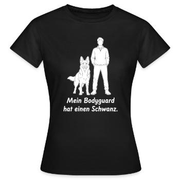 Mein Bodyguard hat einen Schwanz. - Frauen T-Shirt - Schwarz - Vorne - AI Model Female 172 dark (172cm)