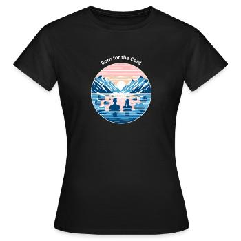 L’homme et la femme vont se baigner dans la glace des montagnes - T-shirt Femme - noir - Devant - AI Model Female 172 dark (172cm)