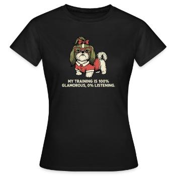 Ma formation : 100 % glamour, 0 % écoute - T-shirt Femme - noir - Devant - AI Model Female 172 dark (172cm)
