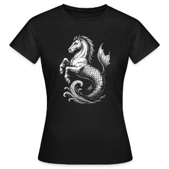 Mythischer Hippocampus, Seehengst Illustration - Frauen T-Shirt - Schwarz - Vorne - AI Model Female 172 dark (172cm)